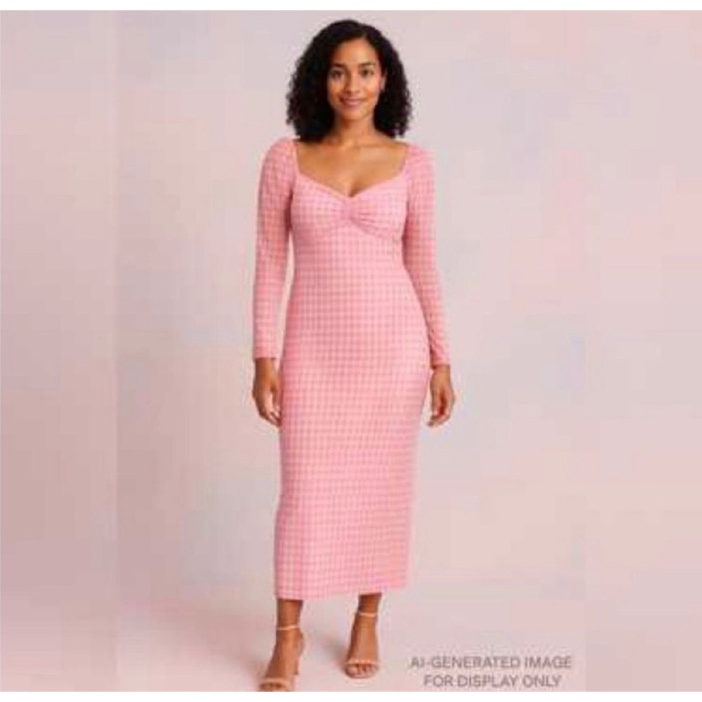 House of Aama Target Midi Dress Womens Small Pink Polka Dot Mesh NWT Bodycon BHM